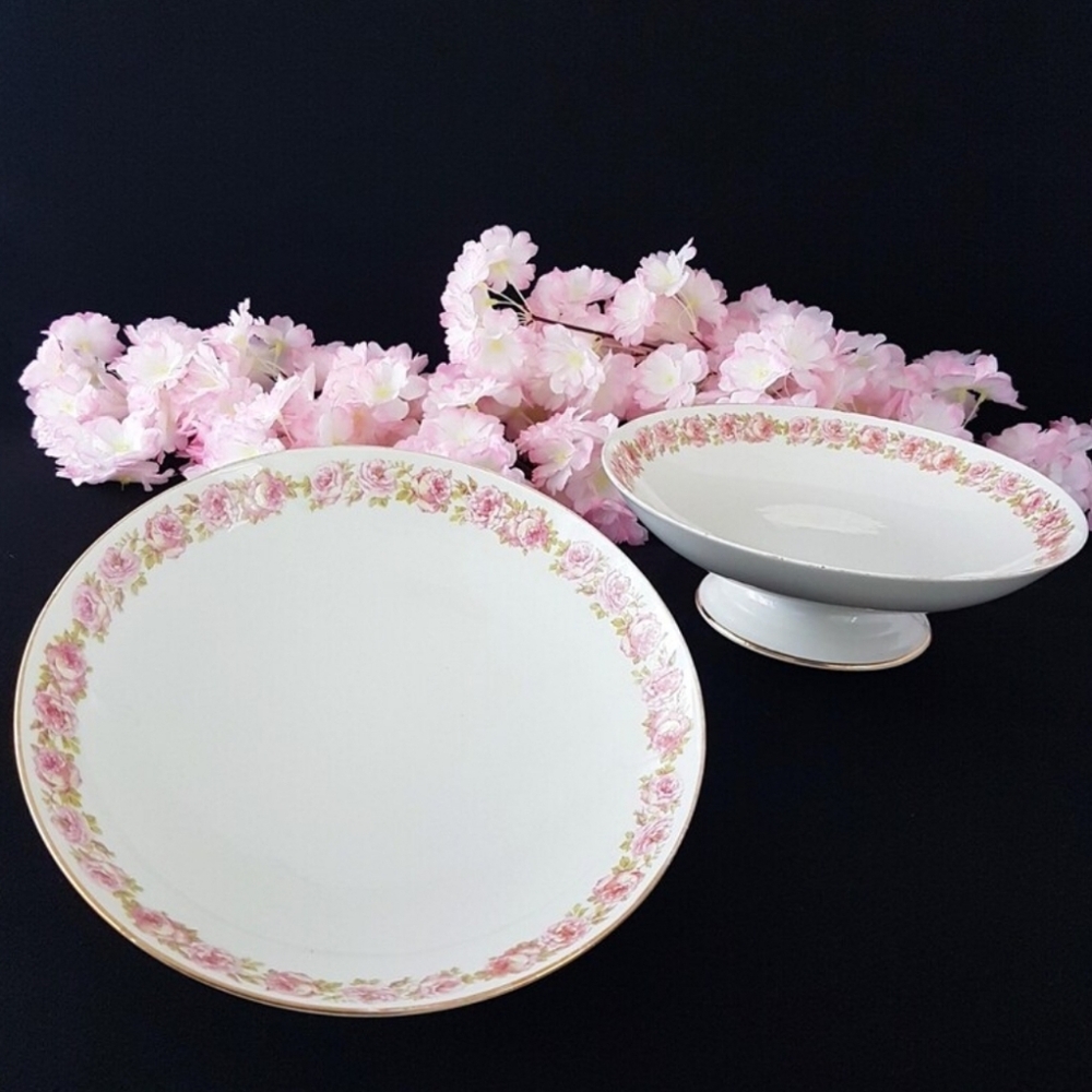 Limoges Porcelain Pedestal Bowl with Pink Roses by Victor Sigel (1908-1932)